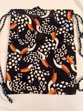 Farm Rio Black & Orange Toucan Print Drawstring Bag